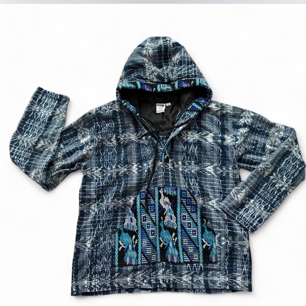 Blue Ikat embroidered hoodie
